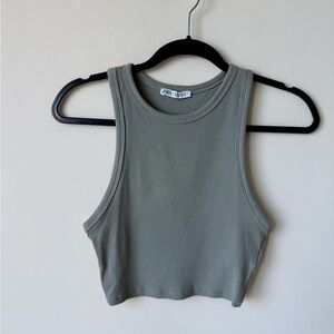 Zara Ribbed Olive Green Cropped Tank
